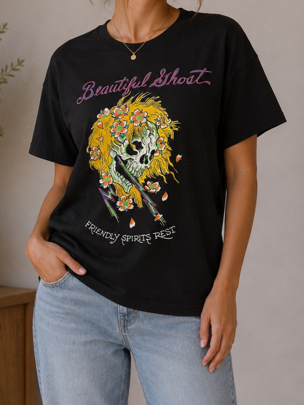 Threads 4 Thought Black Short-Sleeve Tee with Colorful Skull Graphic